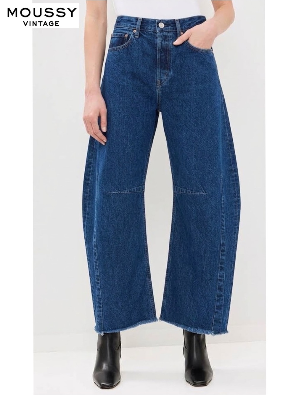 MOUSSY VINTAGE Orchards Cocoon Jeans 24 Barrel Leg Dark Wash Japan Denim